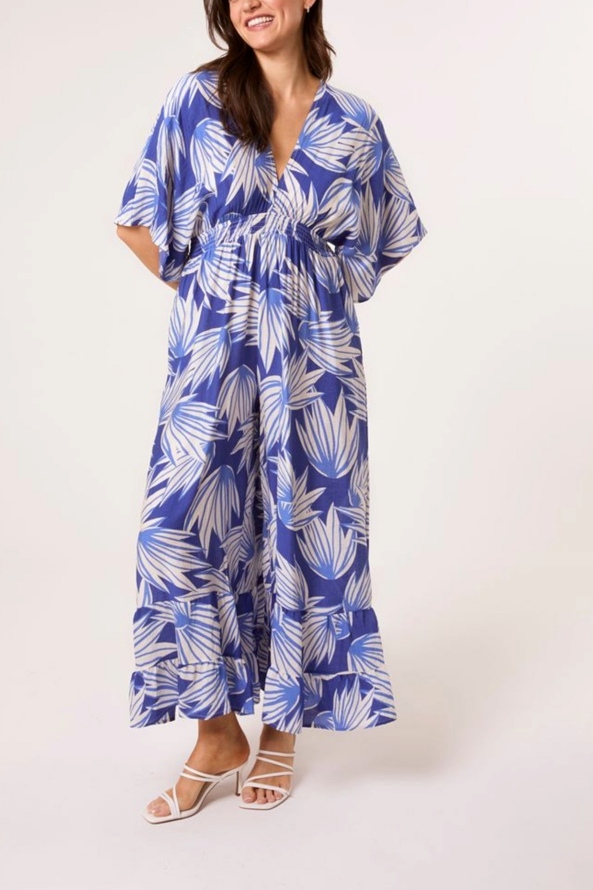 Palm Leaf Print Wide Leg Jumpsuit