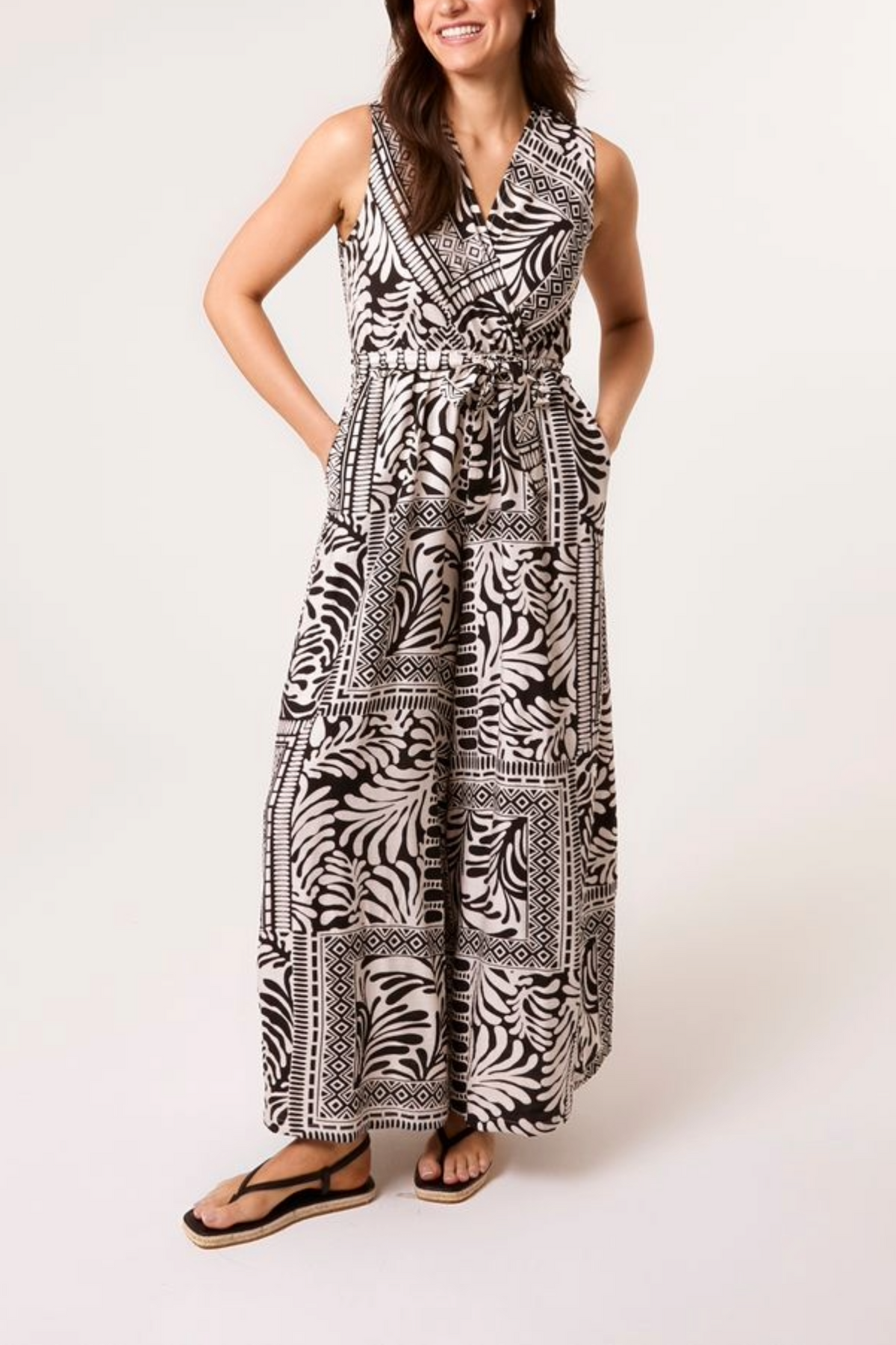 Mixed Print Wrap Front Jumpsuit