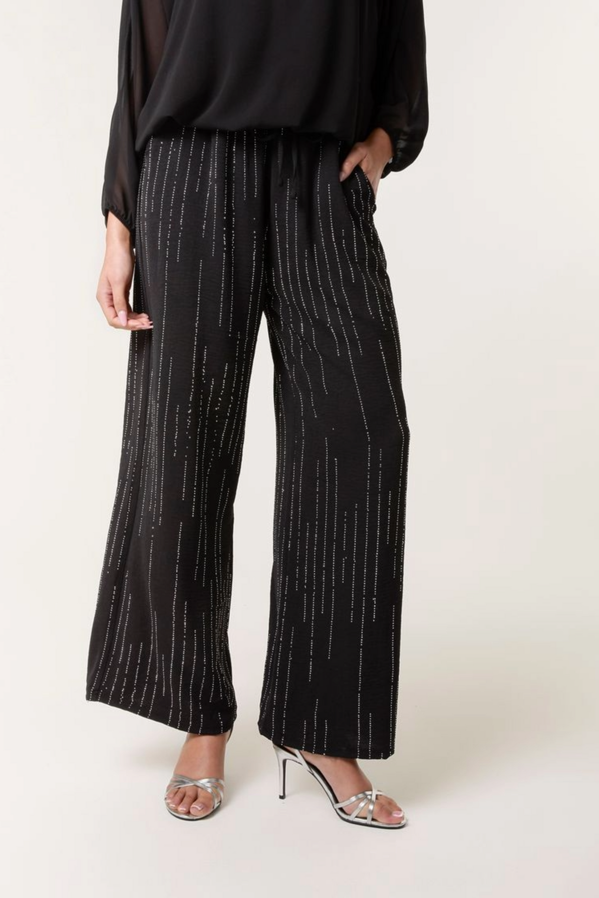 Embellished Stripe Wide Leg Trousers