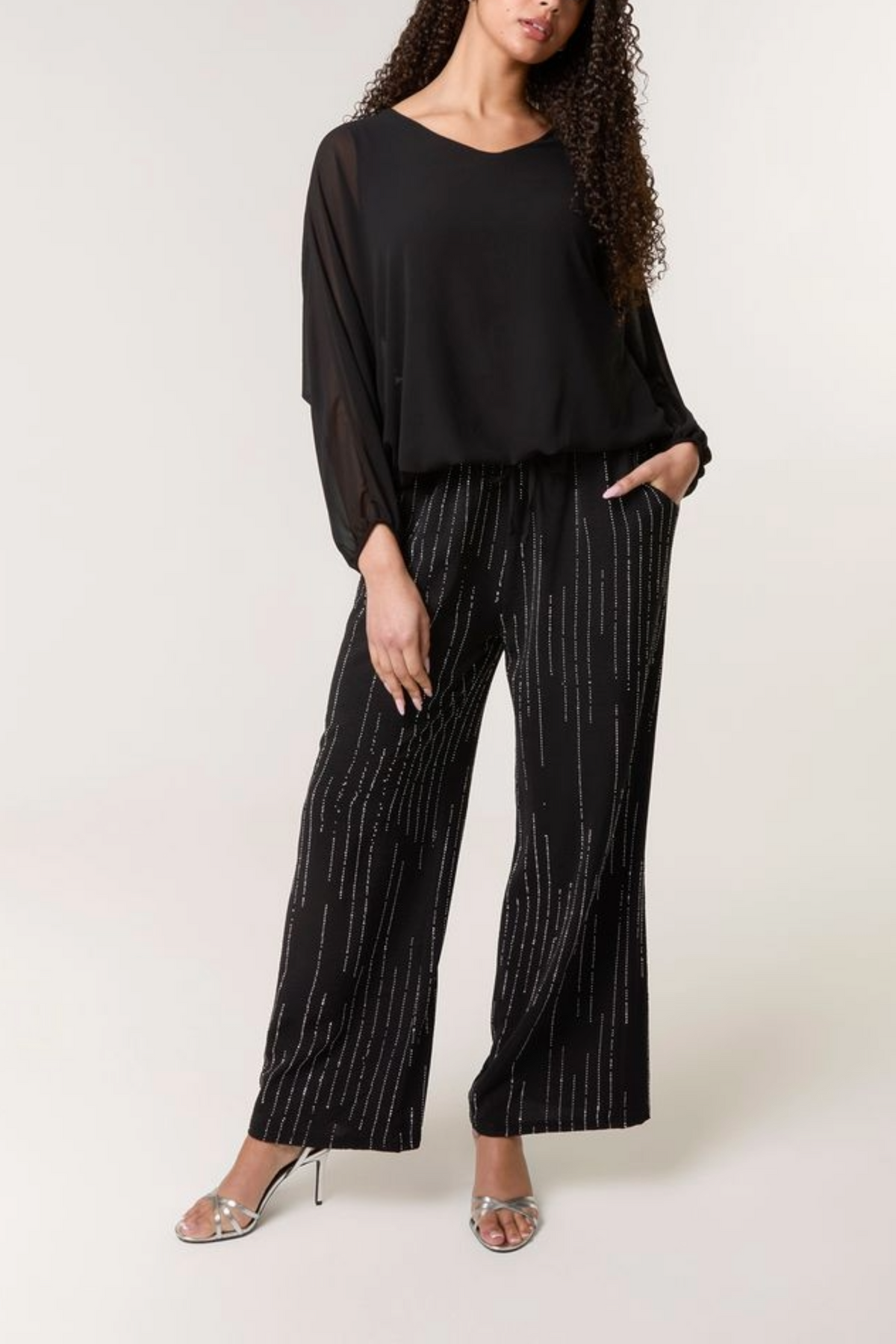 Embellished Stripe Wide Leg Trousers