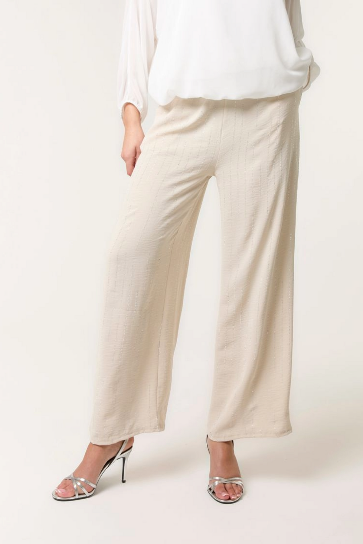 Embellished Stripe Wide Leg Trousers