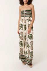 Printed  Shirred Bandeau Jumpsuit