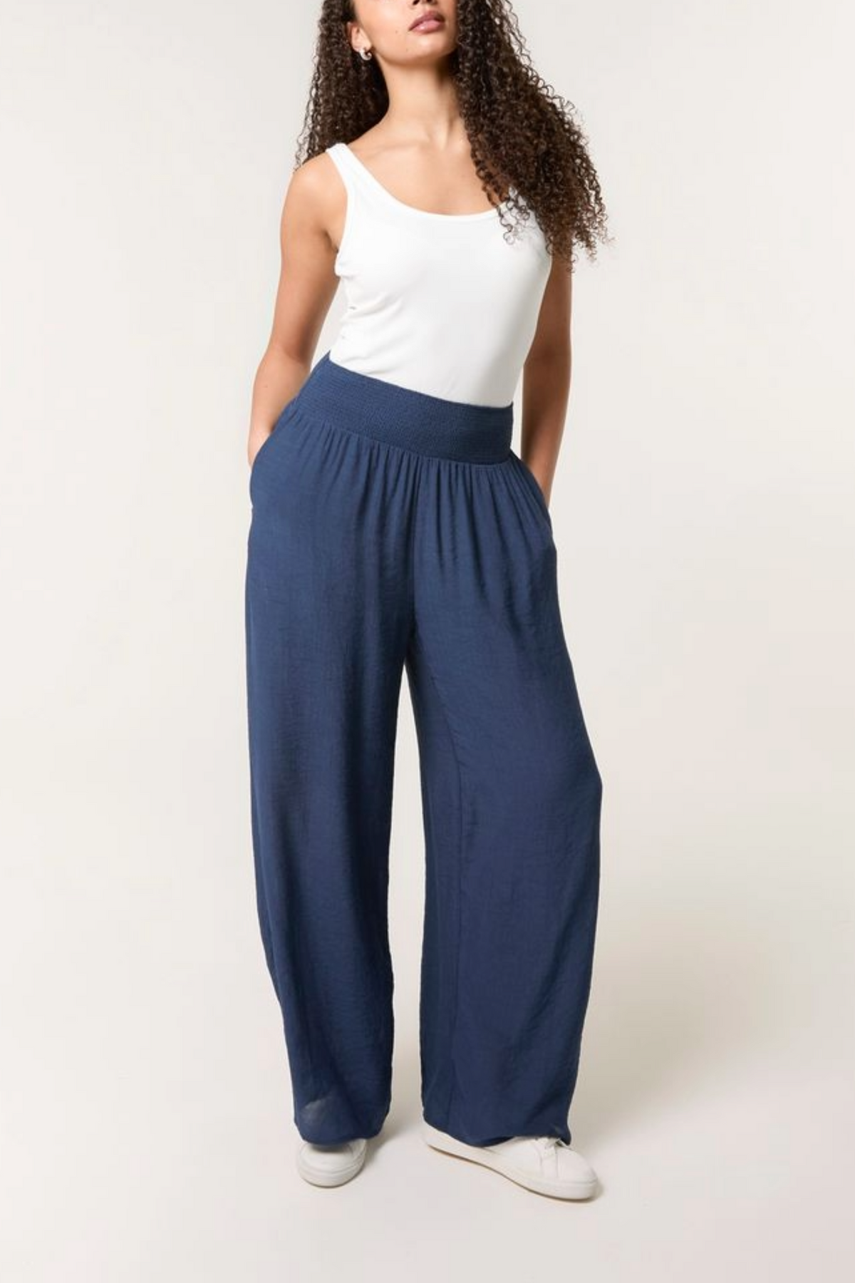 Shirred Wide-Leg Trouser