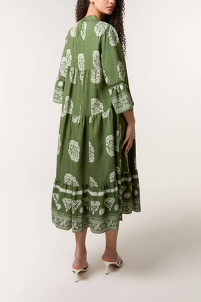 Wreath Print Button Smock Dress