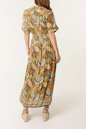 Leaf Border Print Button Dress