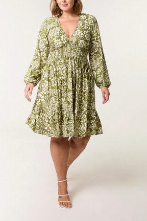 Curve Shirred Neck Elastic Mini Dress