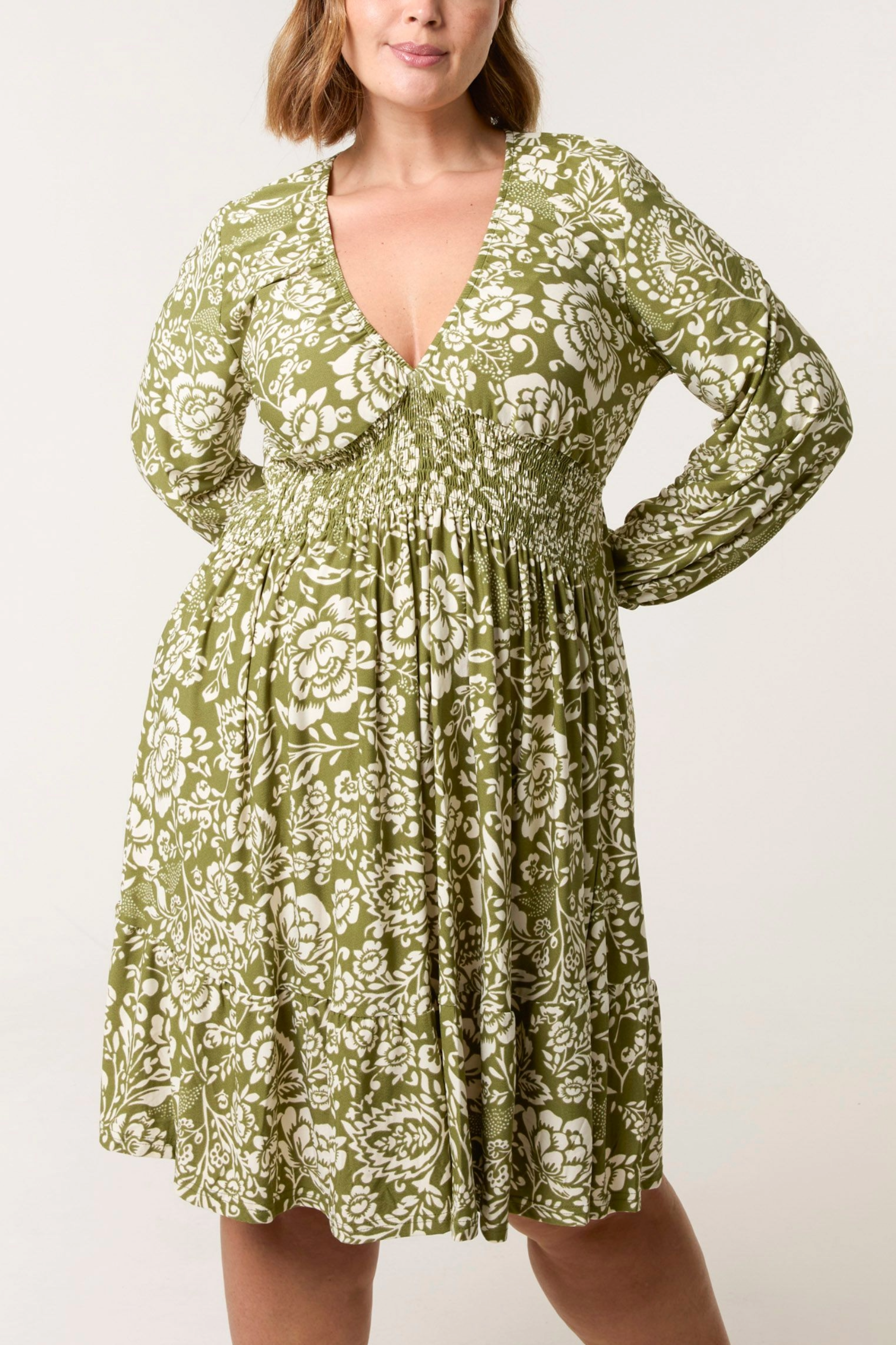 Curve Shirred Neck Elastic Mini Dress