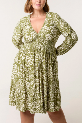 Curve Shirred Neck Elastic Mini Dress