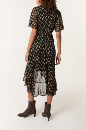 Geo Flutter Mesh Midi Dress