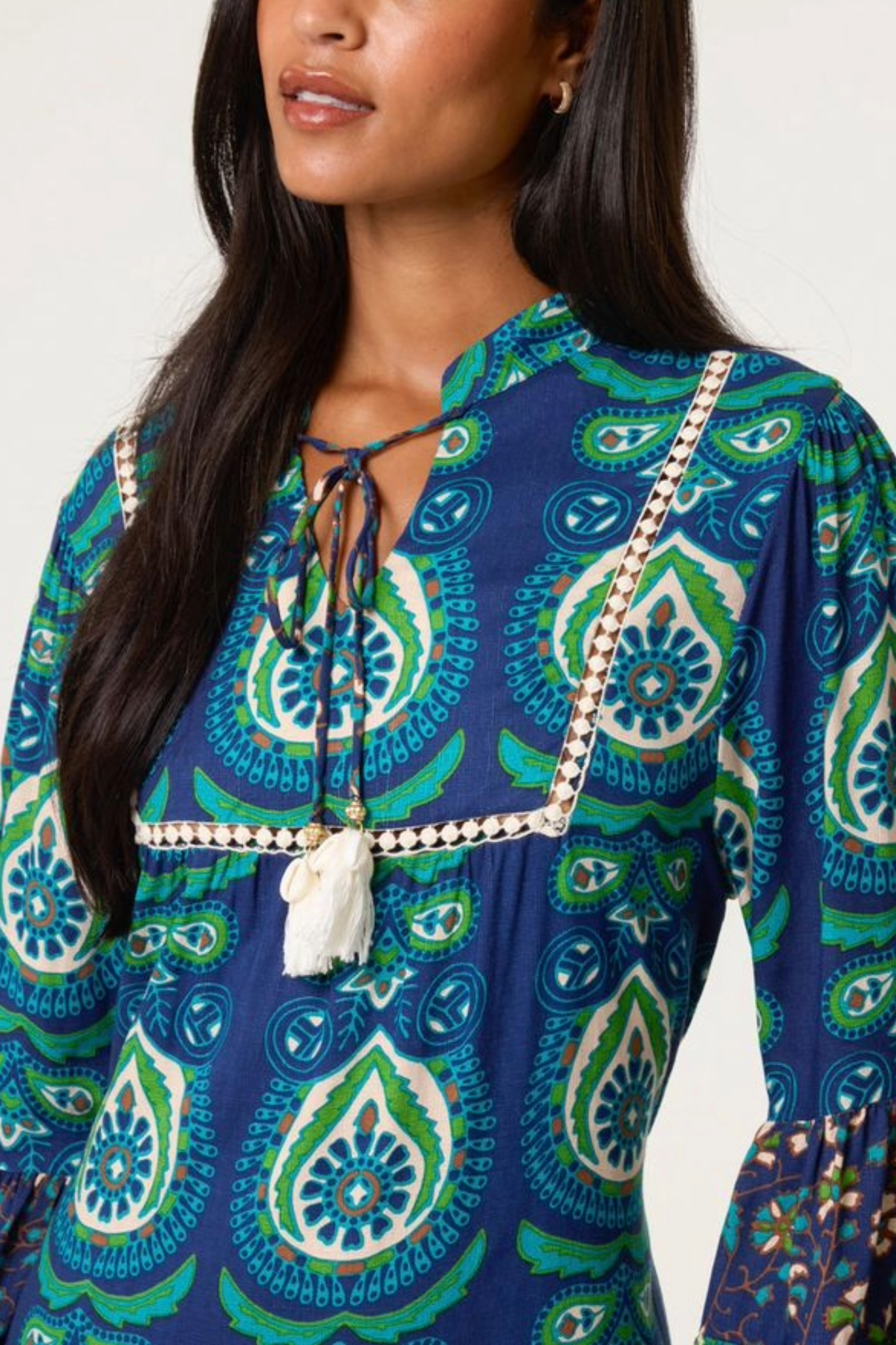 Boho Bell Sleeve Tassel Collar Dress