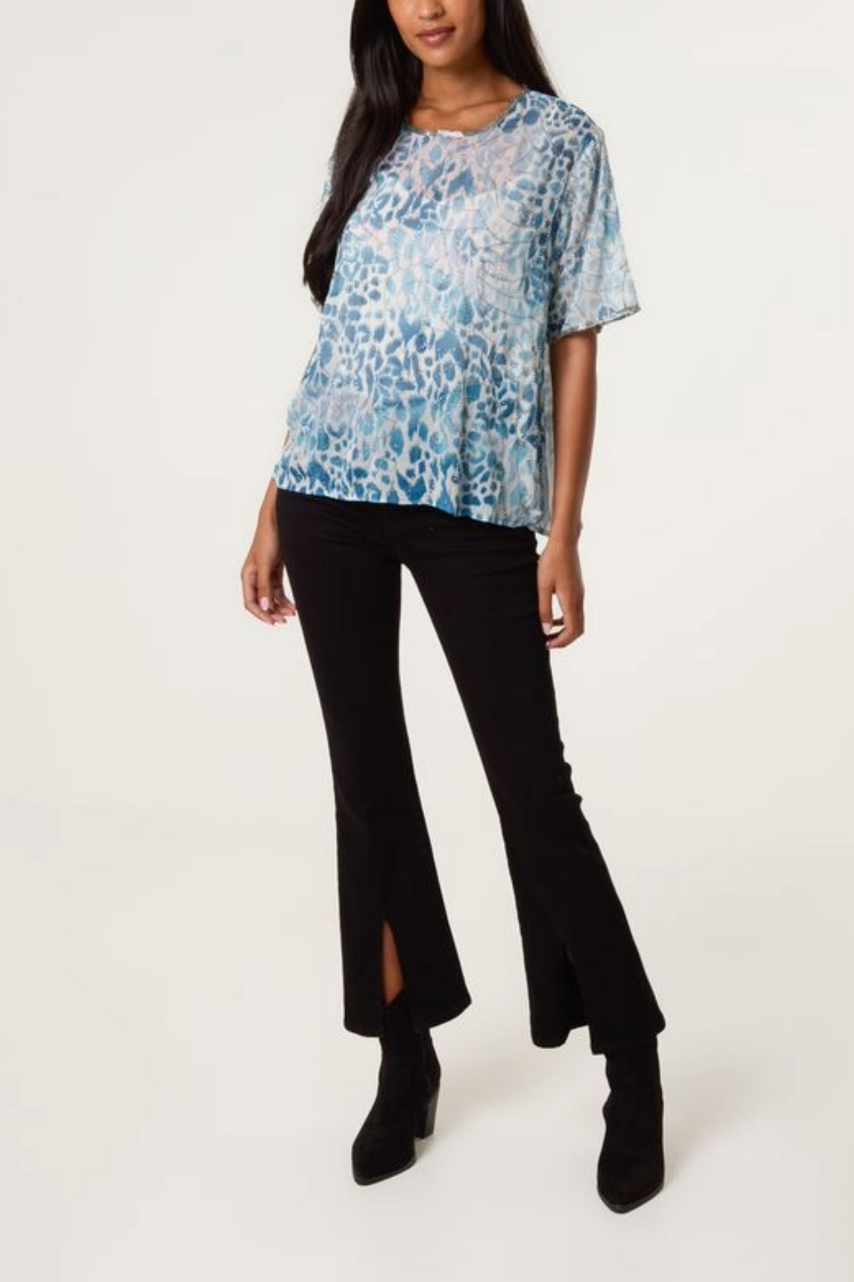 Embellished Animal Chiffon Top