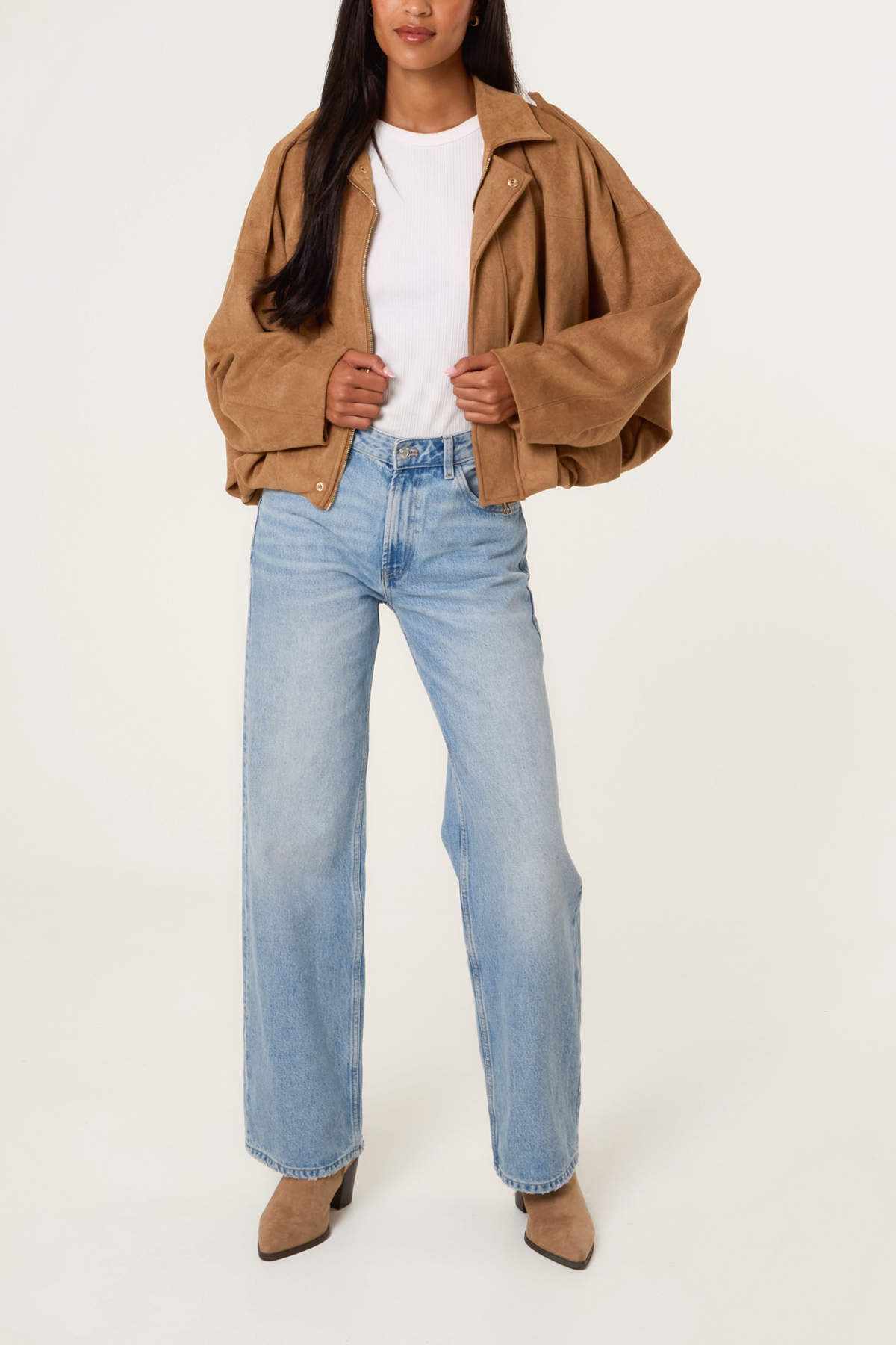 Suede Puffball Bomber Jacket