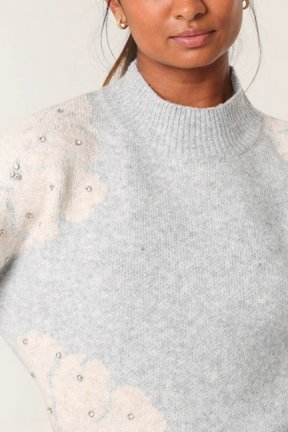 Embellished Floral High Neck Jumper