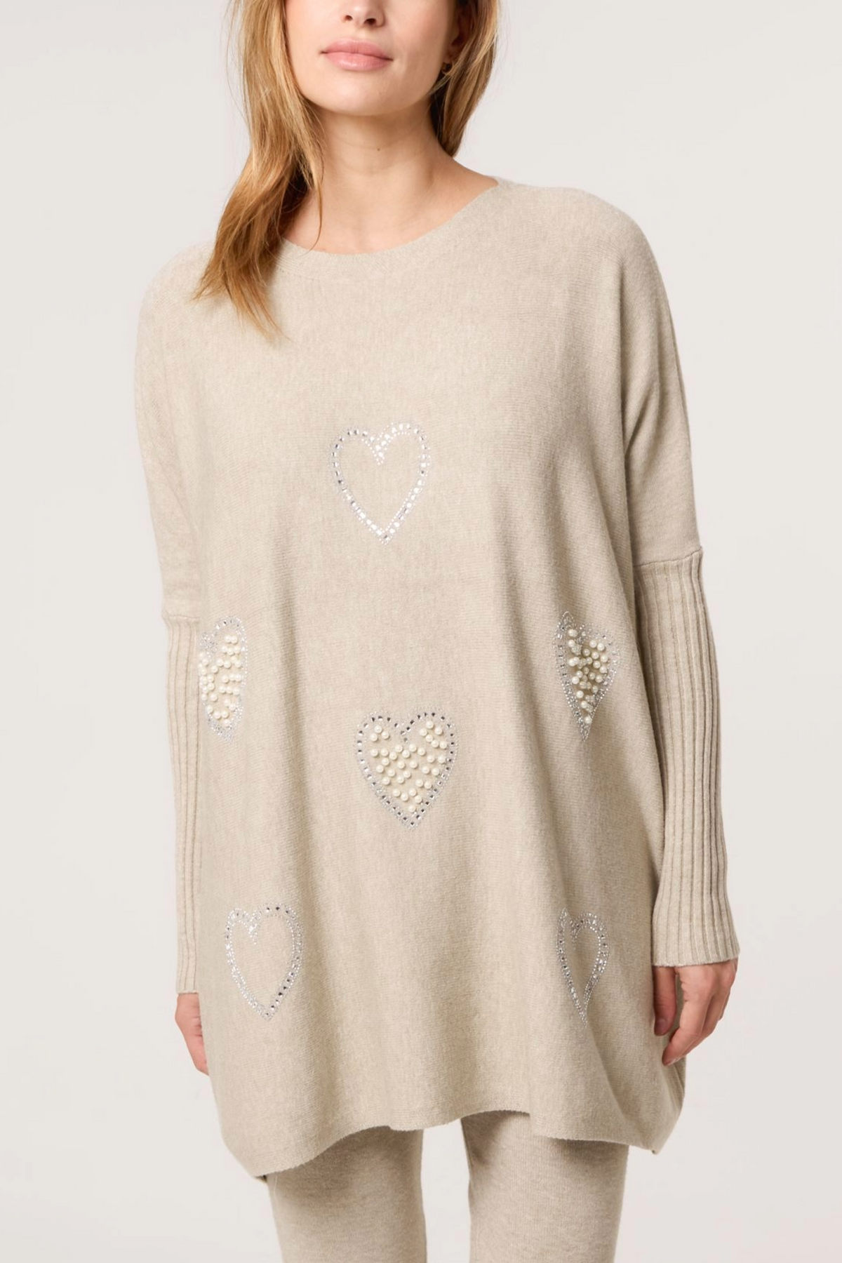 Embellished Hearts Batwing Knit Jumper