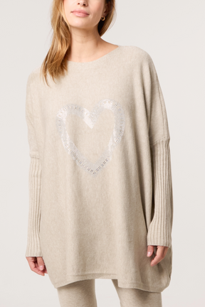 Diamante Heart Batwing Knit Jumper