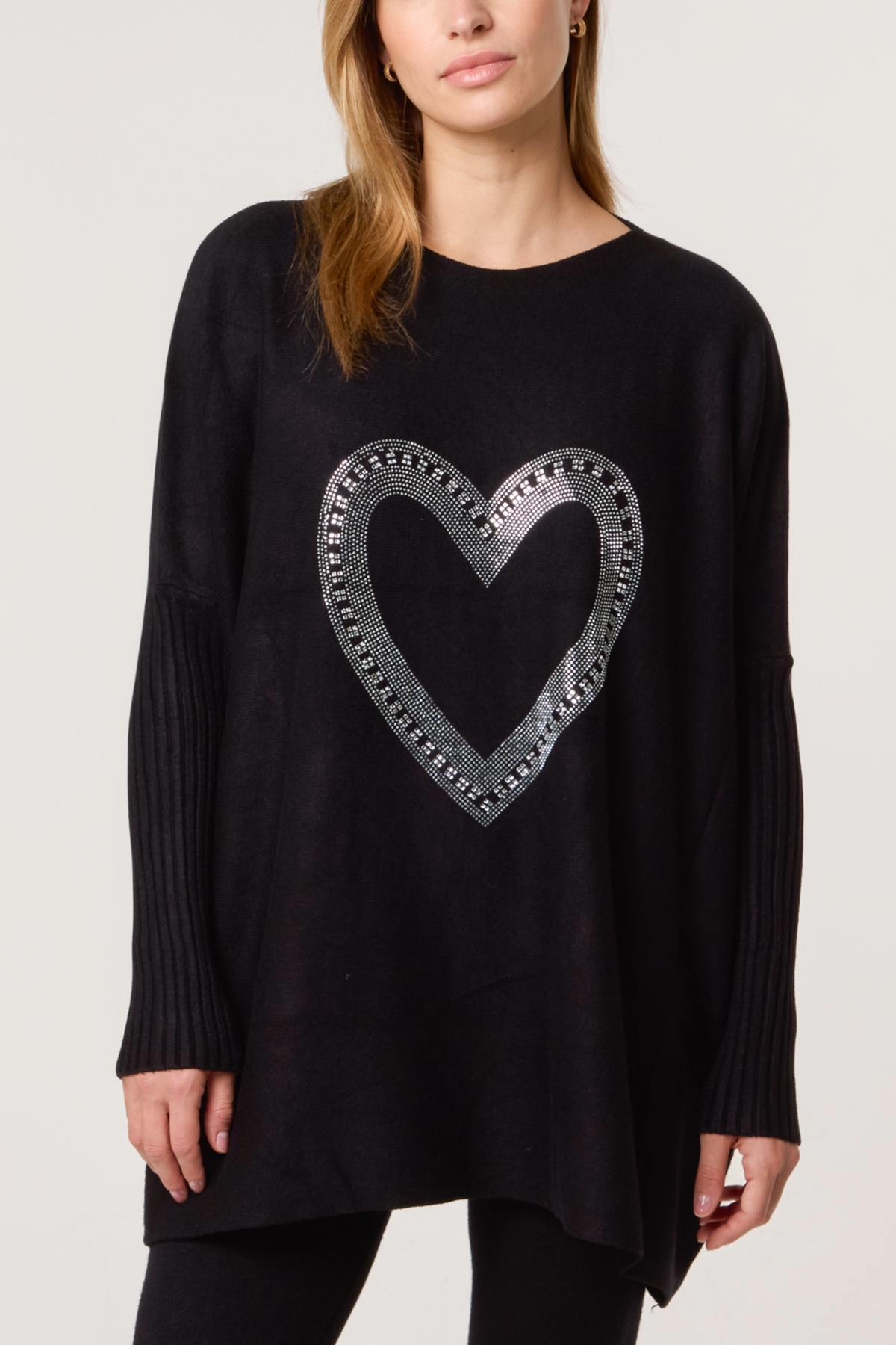 Diamante Heart Batwing Knit Jumper