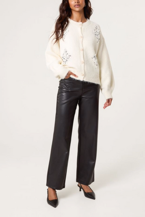 Sequin Diamond Pearl Button Cardigan