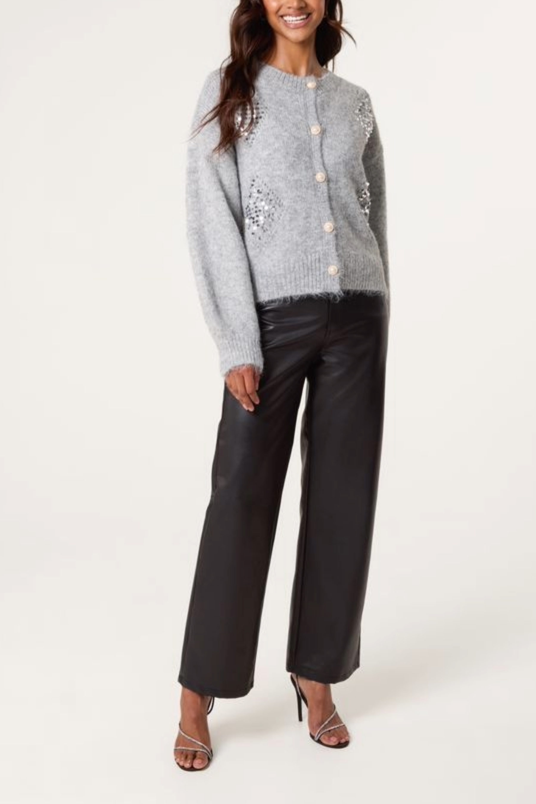 Sequin Diamond Pearl Button Cardigan
