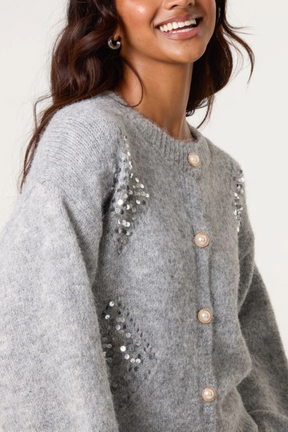 Sequin Diamond Pearl Button Cardigan