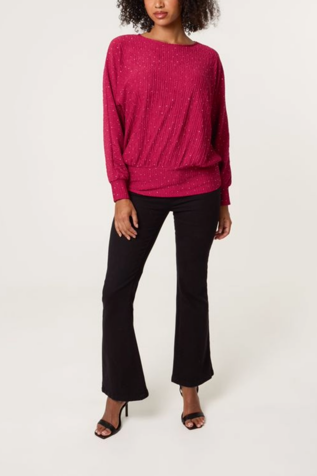 Rhinestone Batwing Top