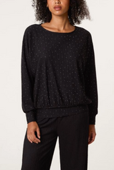 Rhinestone Batwing Top