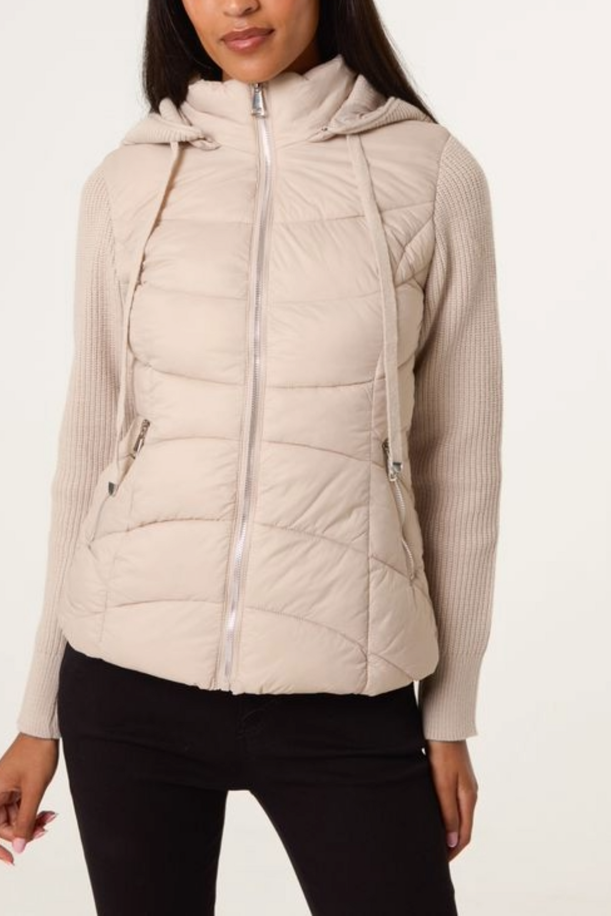 Knitted Sleeve Puffer Quilted Jacket