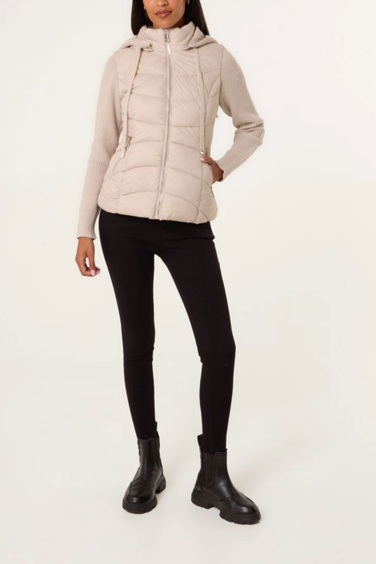 Knitted Sleeve Puffer Quilted Jacket