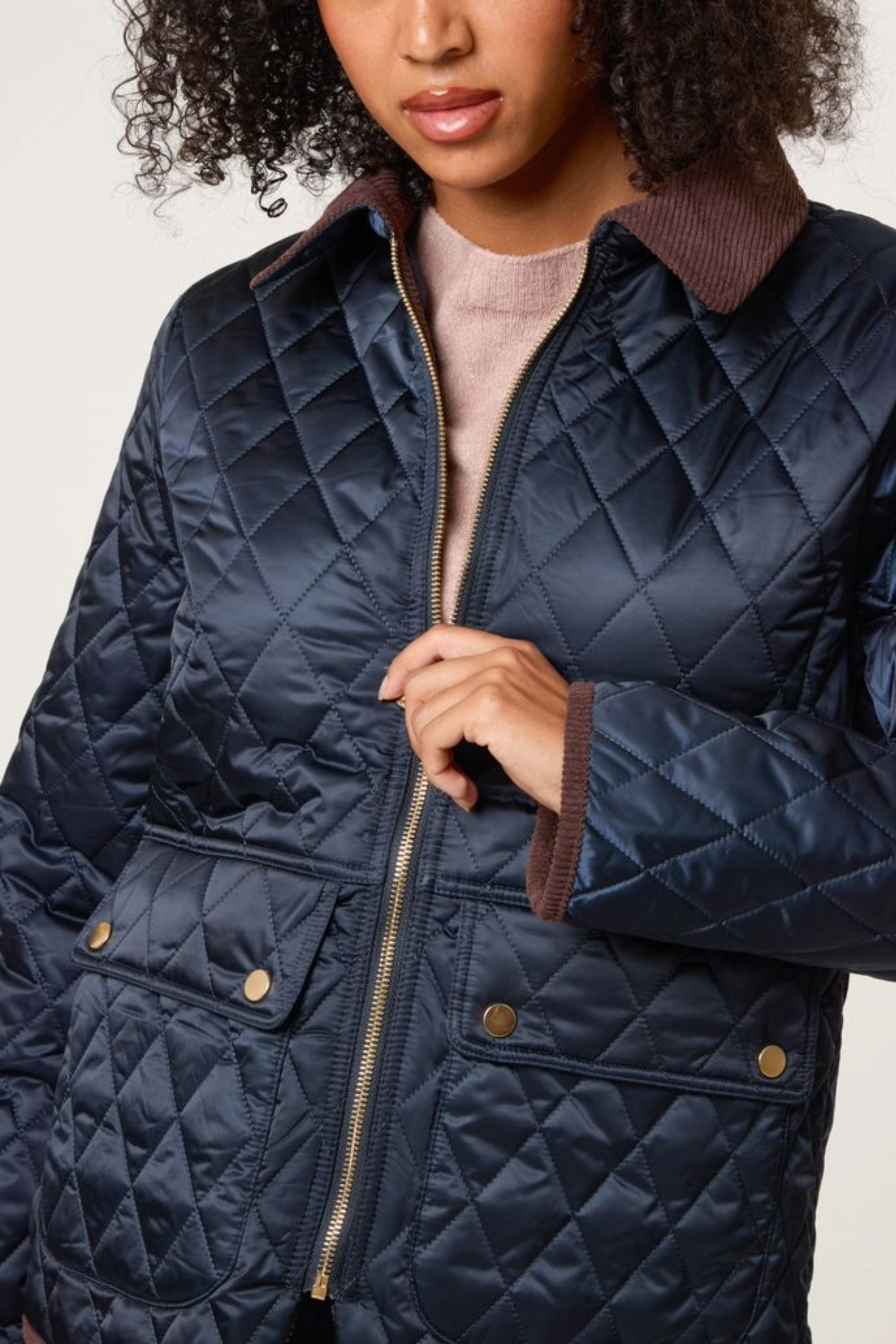 Diamond Quilted Contrast Round Coat