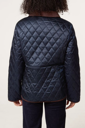Diamond Quilted Contrast Round Coat