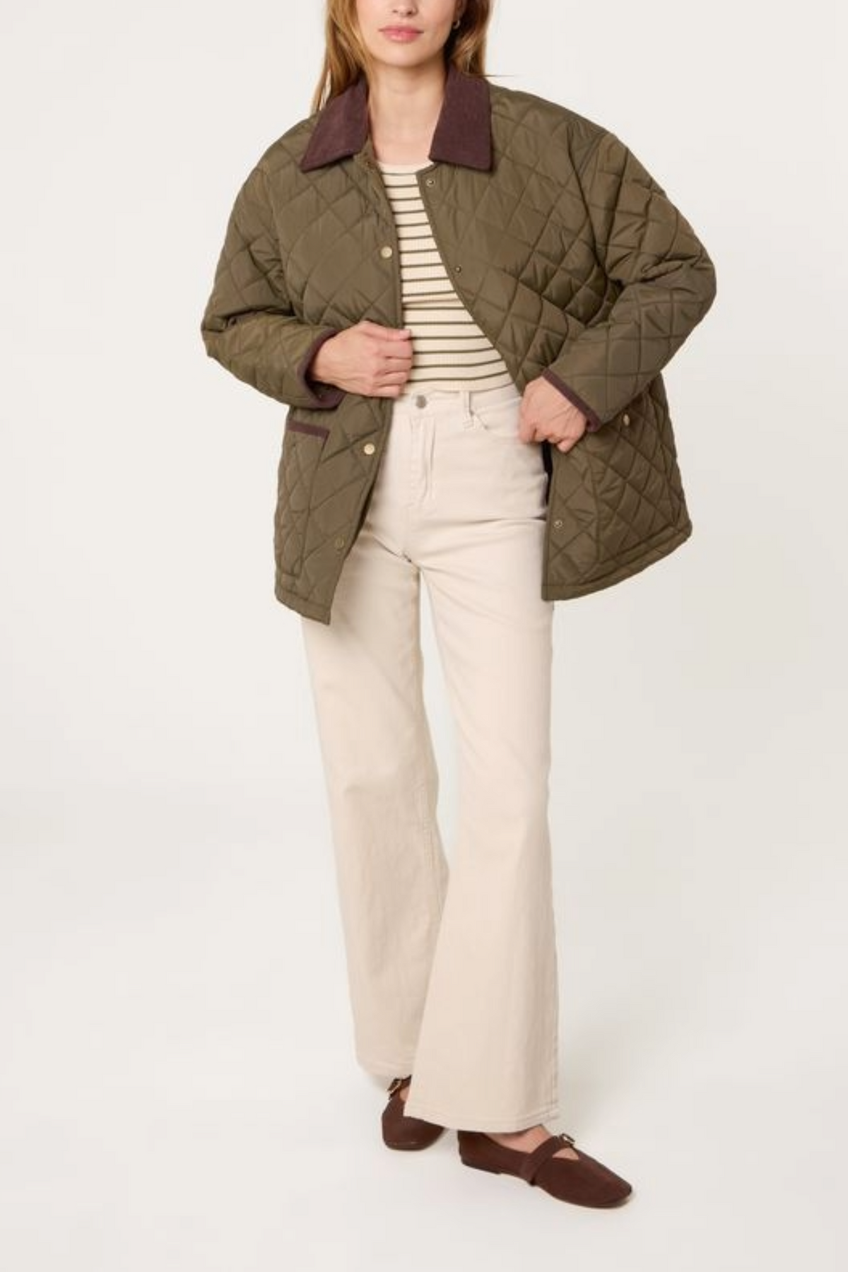 Diamond Quilted Contrast Square Coat