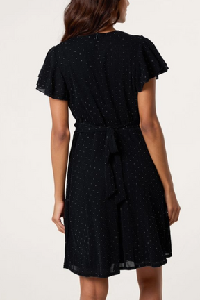 Flutter Sleeve Diamante Wrap Dress