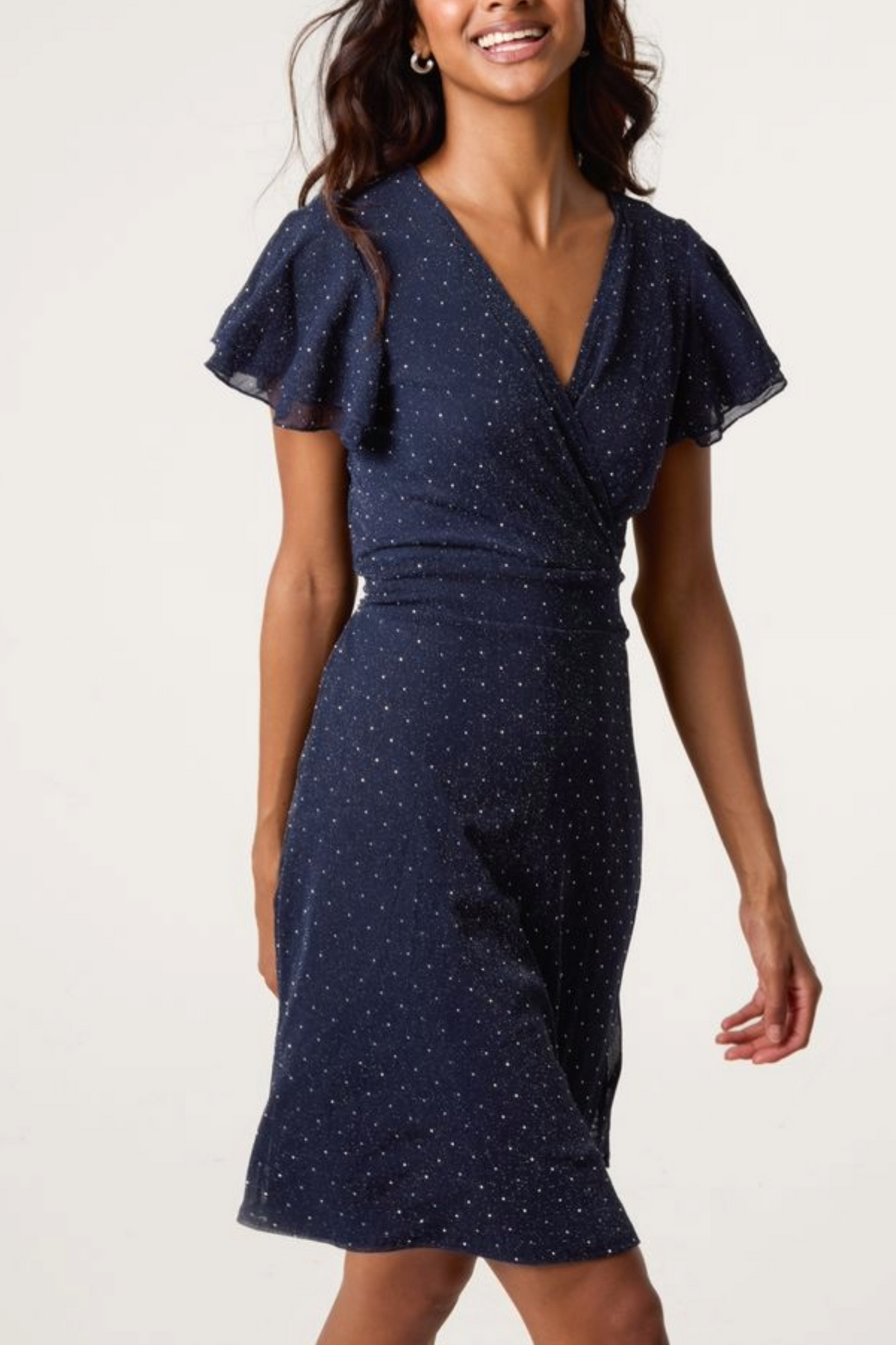 Flutter Sleeve Diamante Wrap Dress