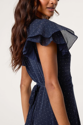 Flutter Sleeve Diamante Wrap Dress