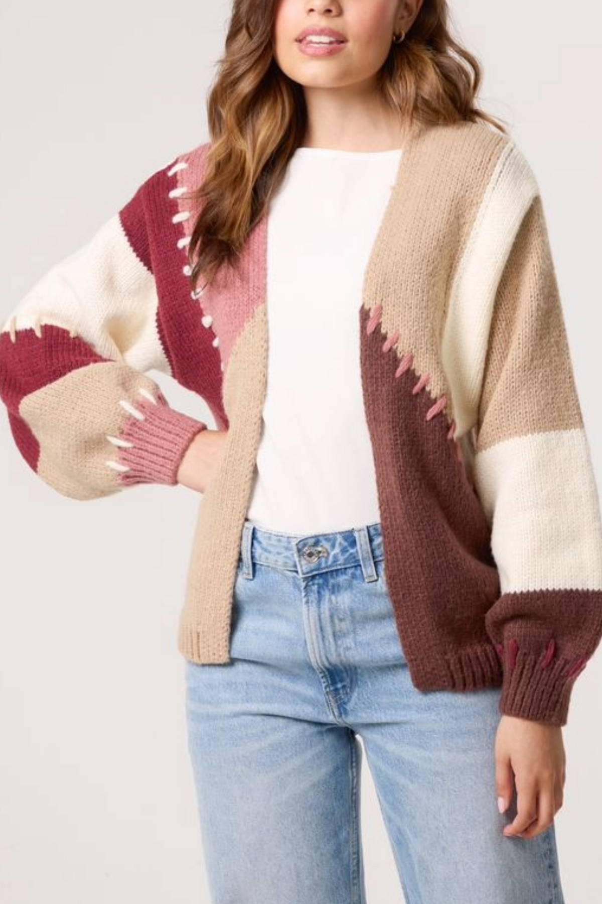 Stitch Colour Block Knit Cardigan
