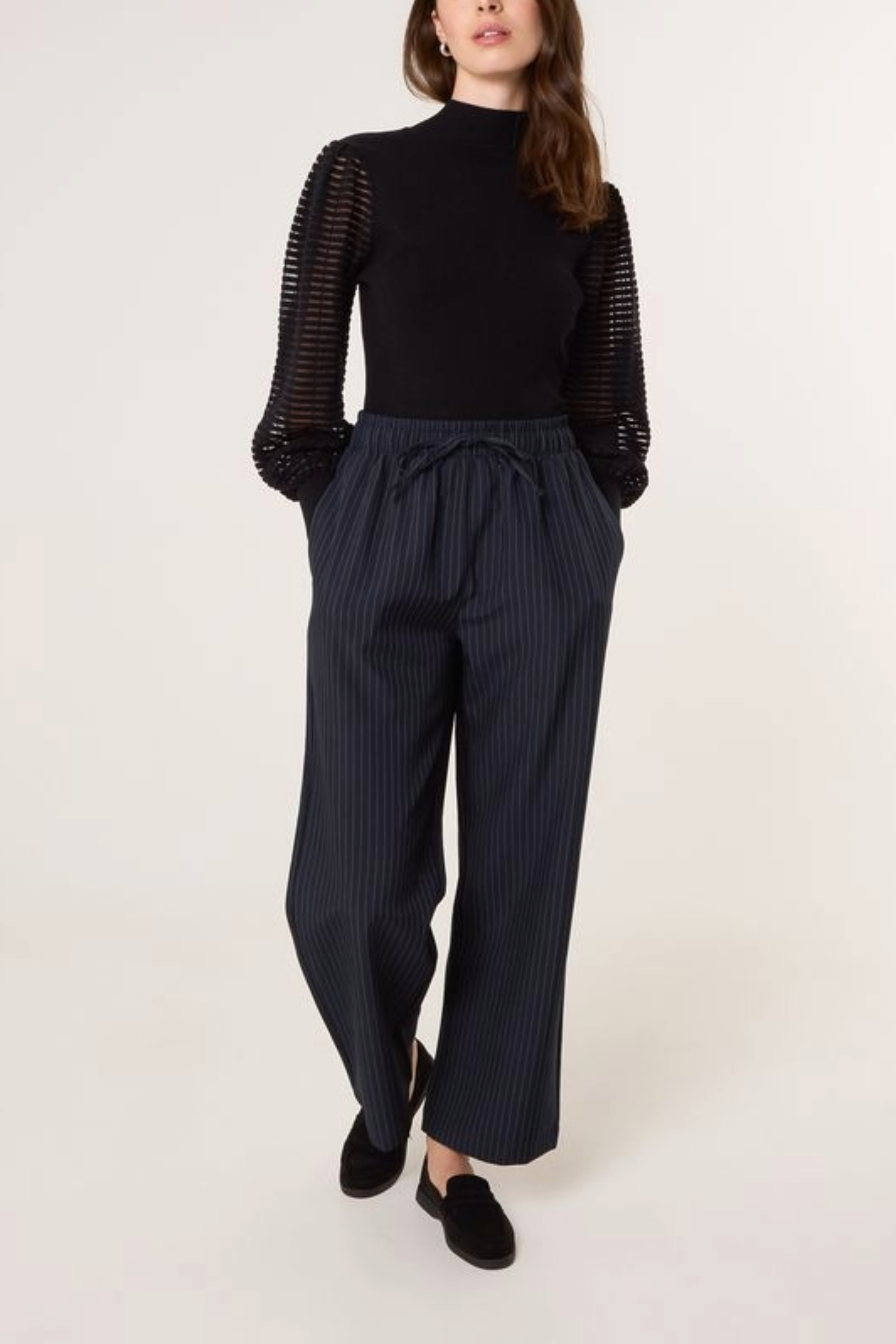 Mesh Sleeve High Neck Knit Top