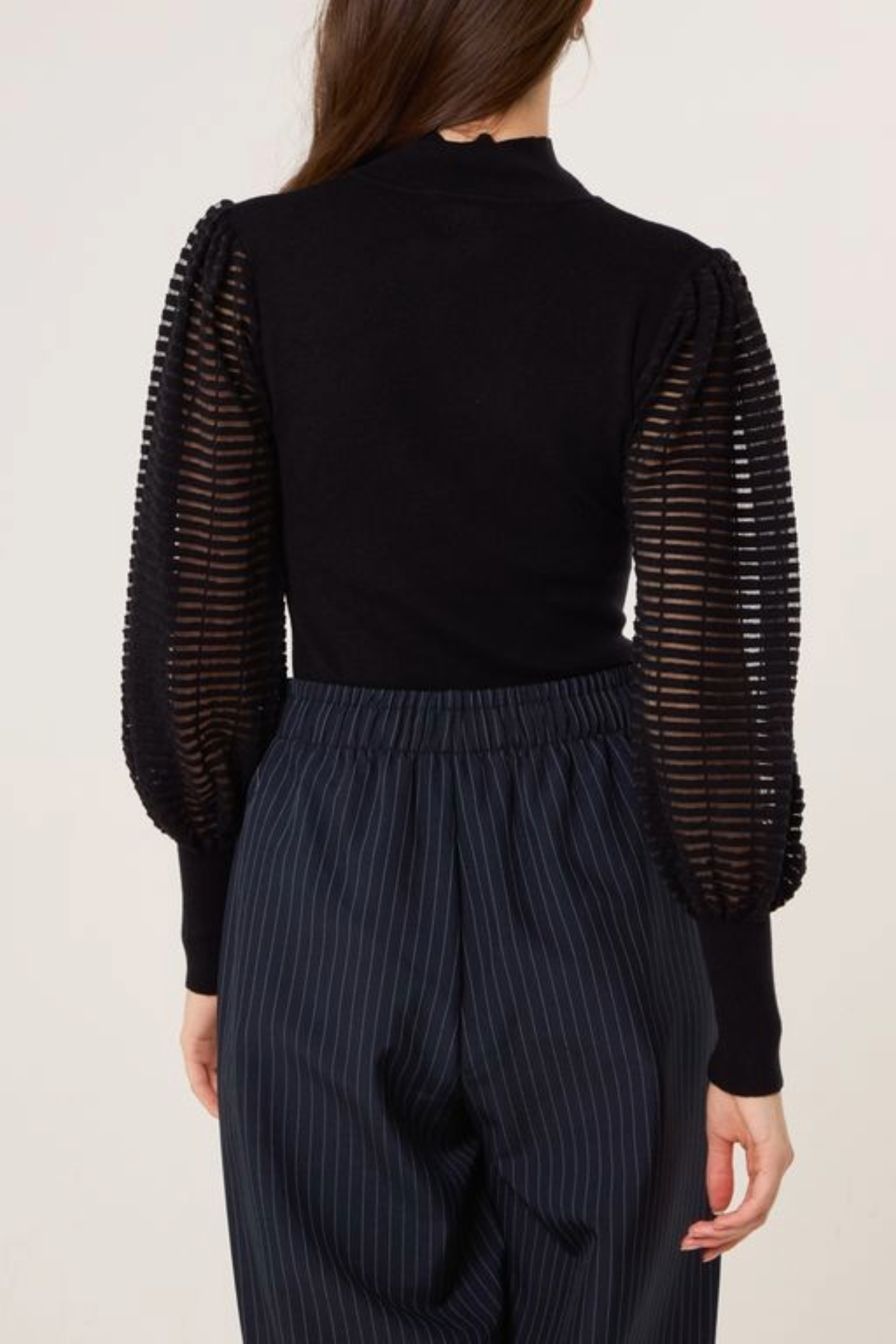 Mesh Sleeve High Neck Knit Top