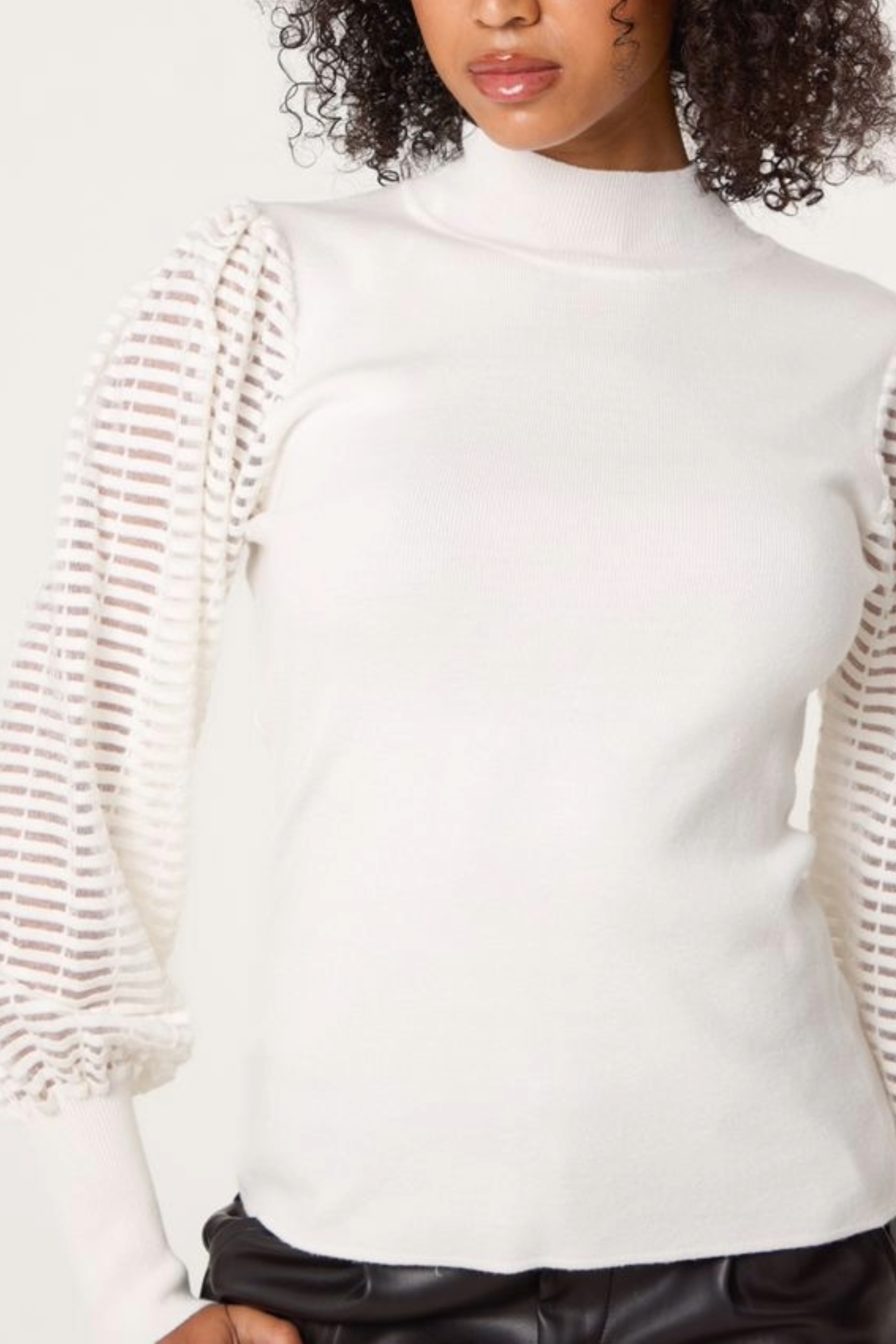 Mesh Sleeve High Neck Knit Top