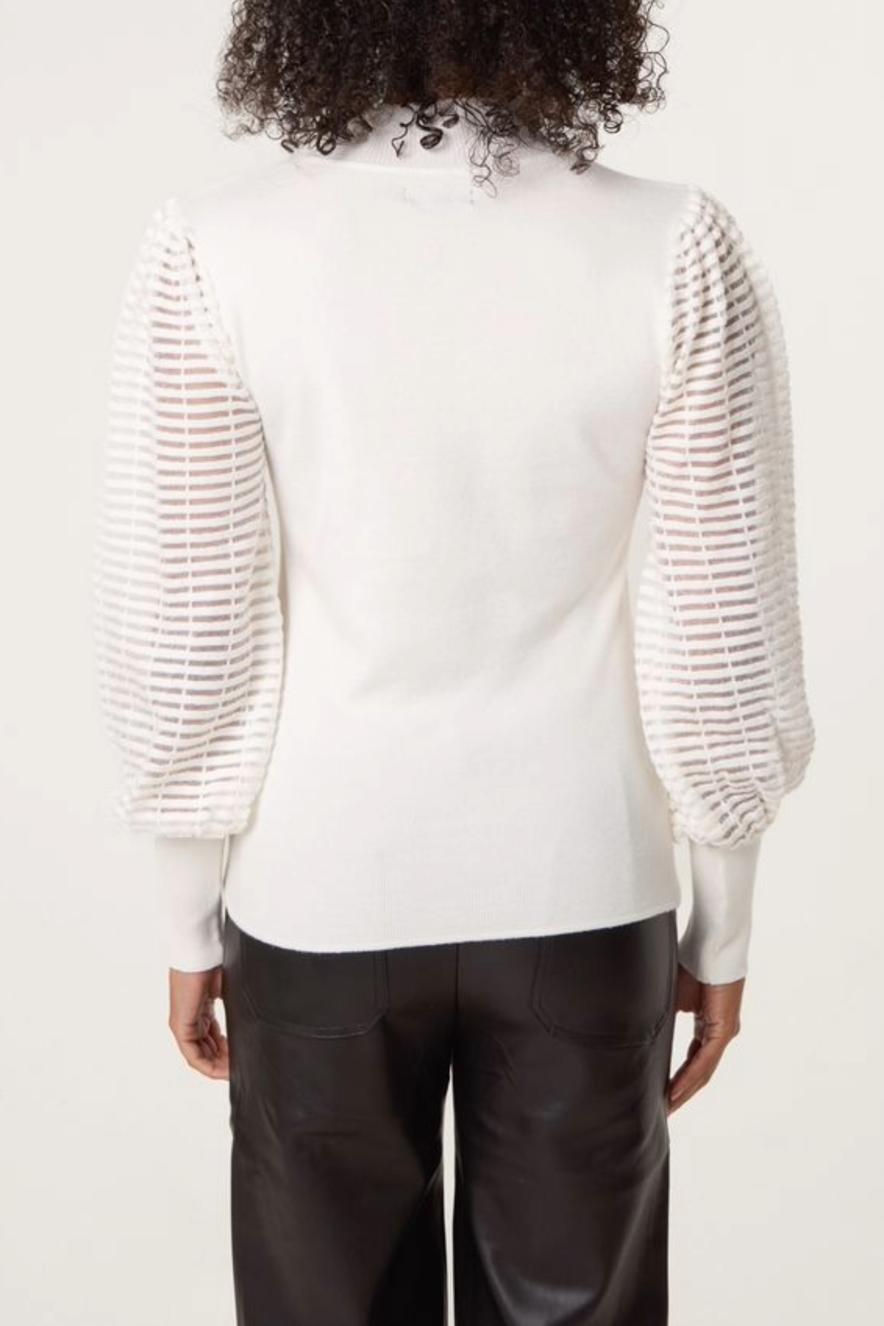 Mesh Sleeve High Neck Knit Top