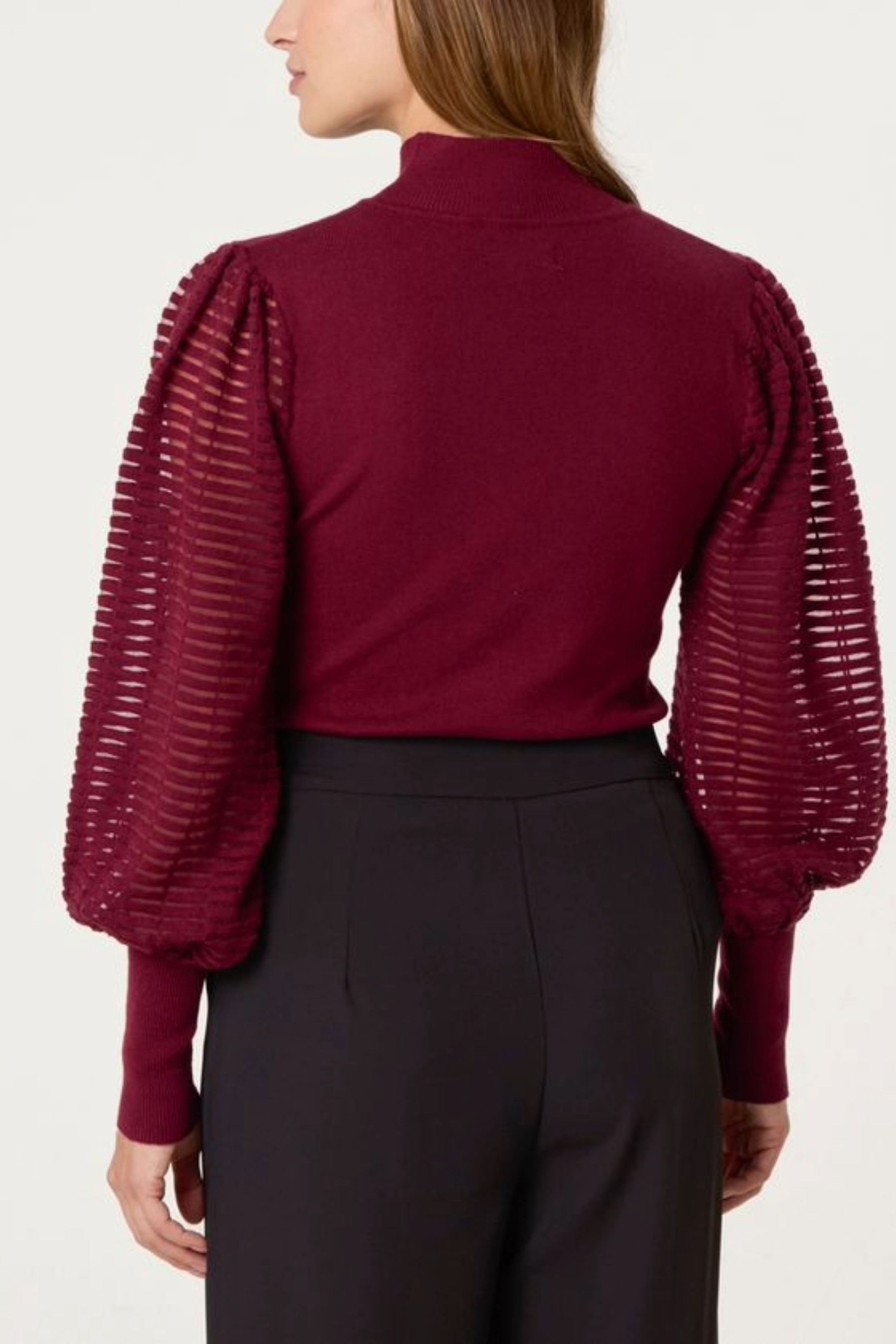 Mesh Sleeve High Neck Knit Top
