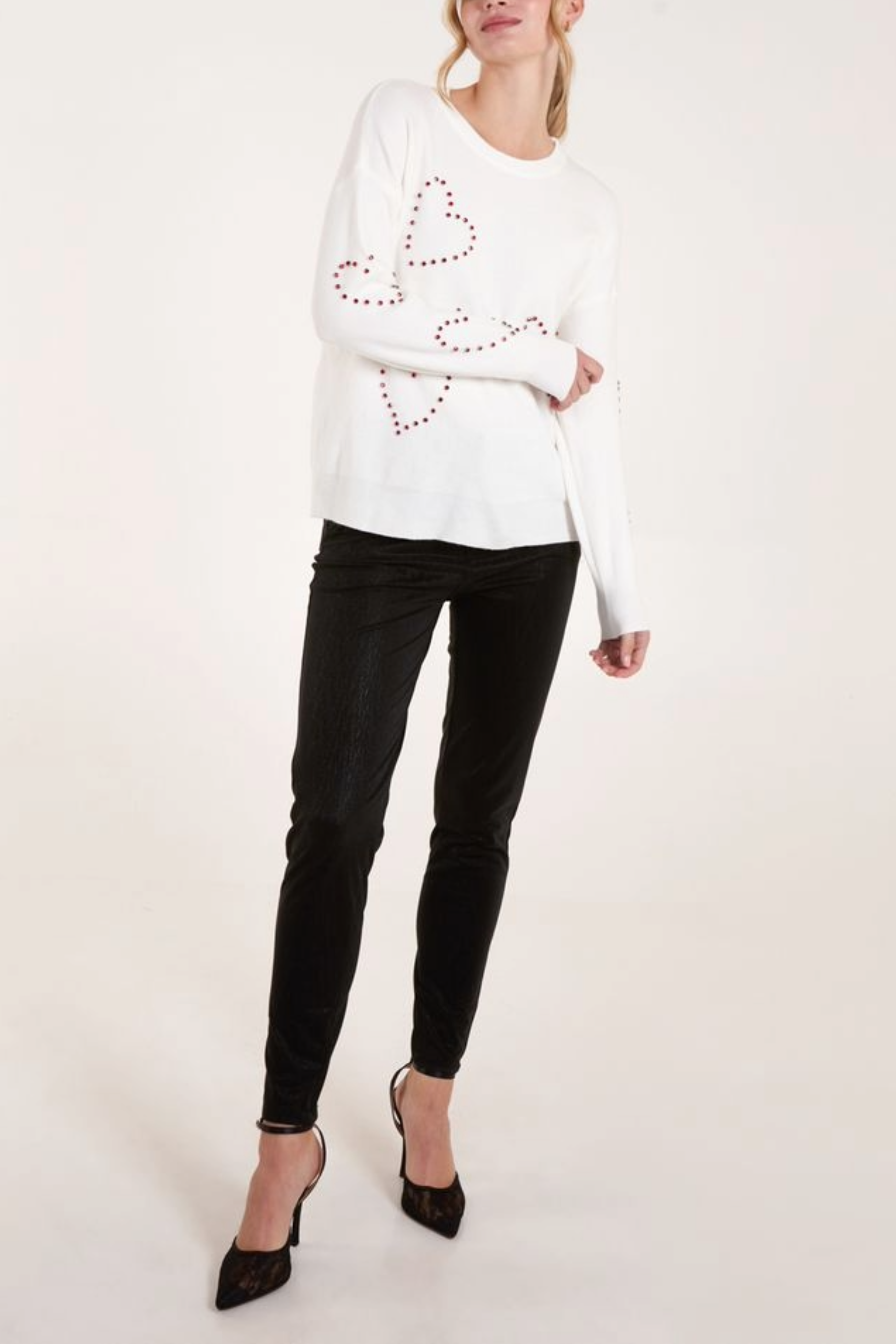 Rhinestone Heart Knit Jumper