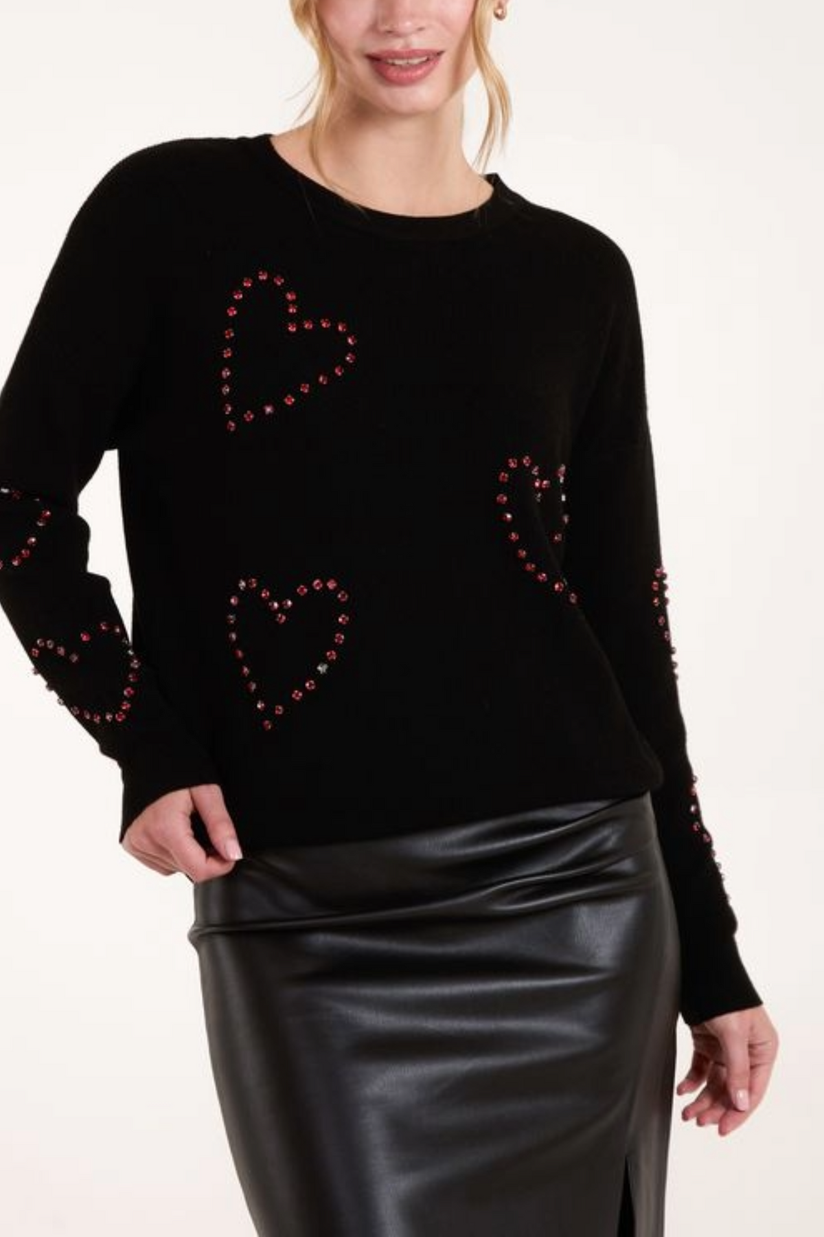 Black Rhinestone Heart Jumper