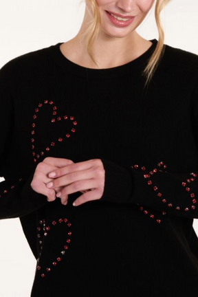 Black Rhinestone Heart Jumper
