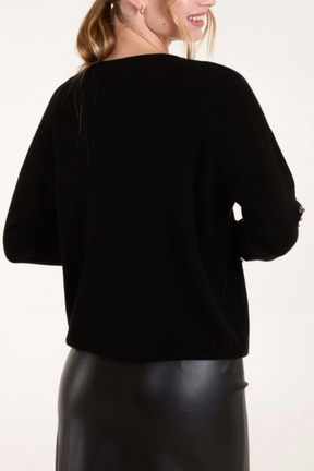 Black Rhinestone Heart Jumper