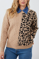 Cable Knit & Leopard Crewneck Jumper