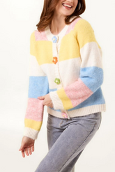 Striped Block Flower Button Knit Cardigan