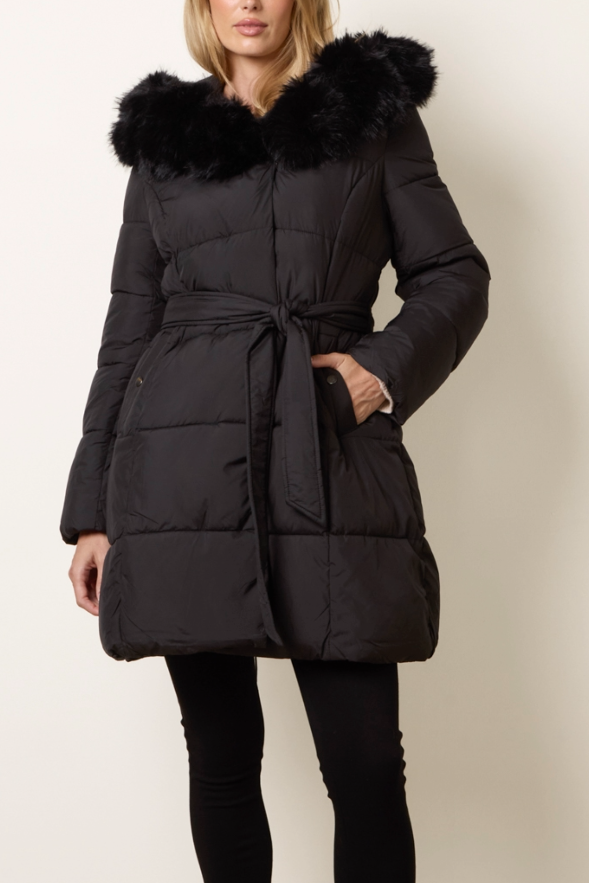 Pelted Fur Short Puffer Jacket