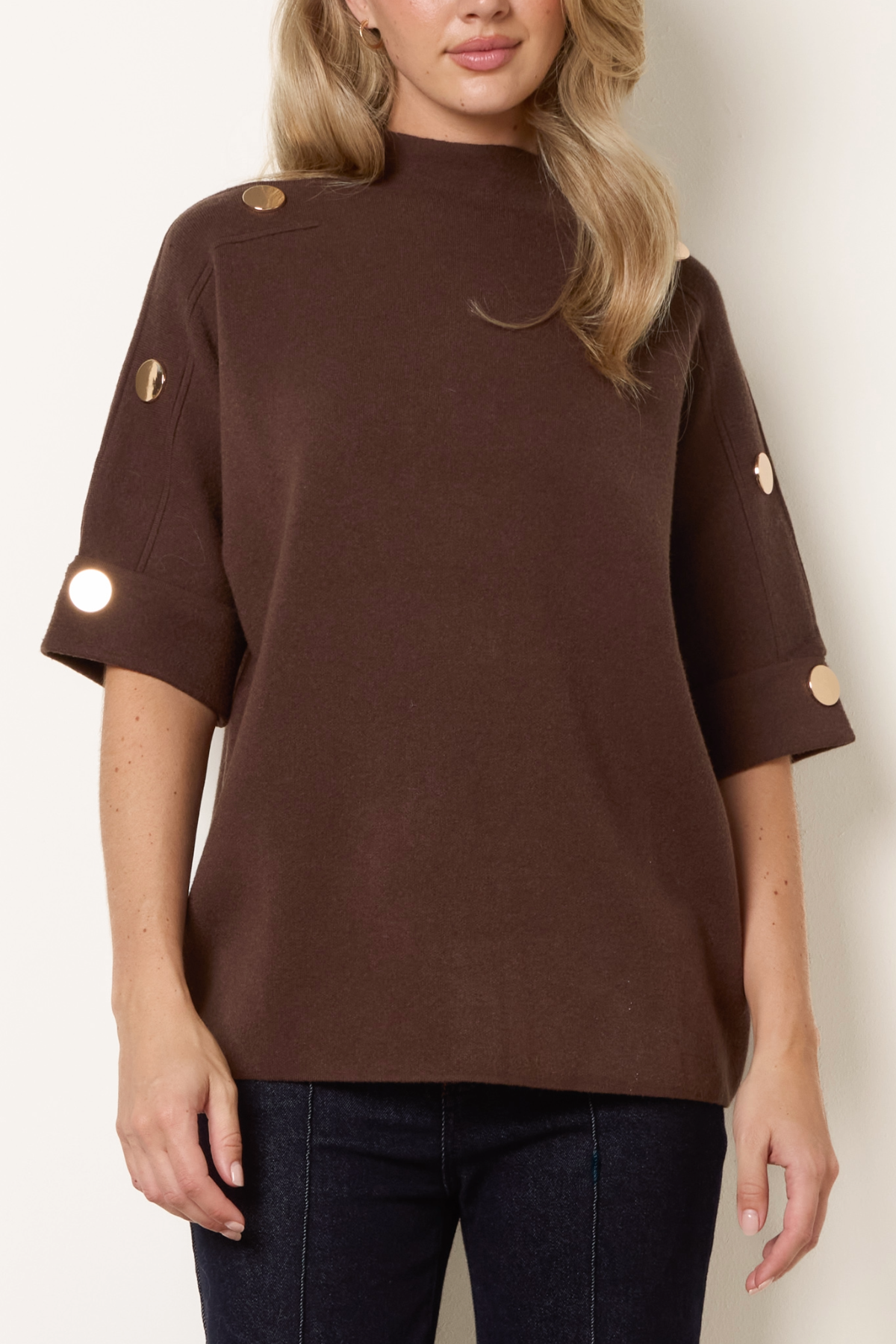 Short Sleeve Button Detail Jumper