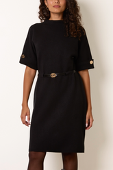 Elegant Belted Knit Short Sleeve Dress