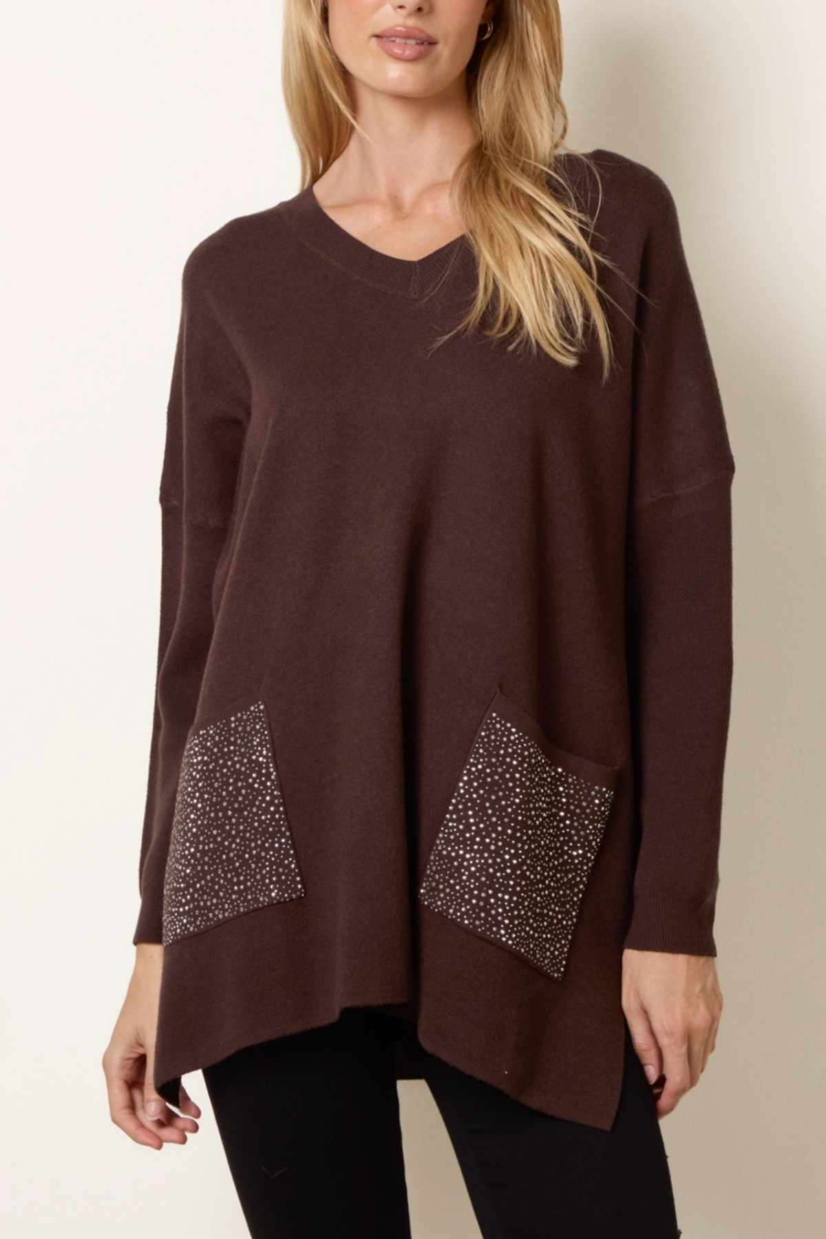 Embellished Diamante Front Pocket Jumper