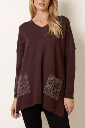 Embellished Diamante Front Pocket Jumper